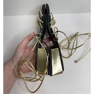 Top Shop Ankle Wrap Sandals Size‎ 6US Gold Black Square Toe Block Heel thumbnail 7