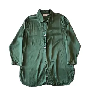 Vintage Victoria’s Secret Gold Label Silk Pajama Shirt Emerald Green Loungewear thumbnail 1