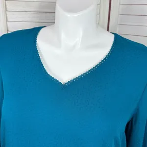 Fortune + Ivy Cutout Back Tie Eyelet Trim Blouse Teal‎ Blue Size Large thumbnail 7