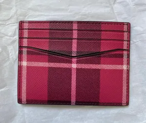 Kate Spade Staci Plaid Small Slim Card Holder wallet red leather thumbnail 2