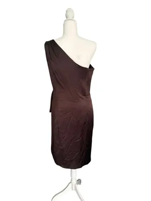 ESCADA Brown Silk Blend One Shoulder Cocktail Dress Size 38 / US 8 thumbnail 2
