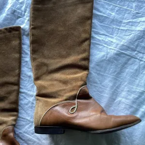 Vintage M Giovanni Z Women’s Leather Long Boots Brown Heel Western Sz 7 Italy thumbnail 2