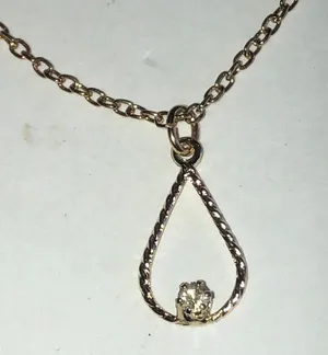 Vintage Gold Tone Dainty Rhinestone Teardrop Pendant Necklace thumbnail 1