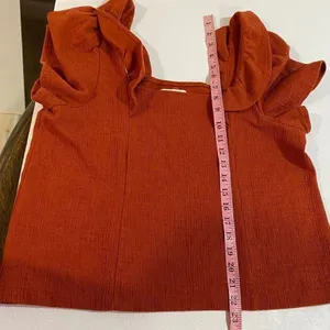Madewell Rust Orange Textured Ruffle Sleeve Blouse Size Large thumbnail 6