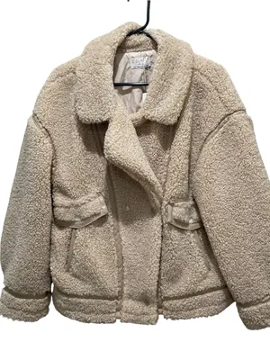Z Supply Ari Sherpa Jacket Cream Womens Size Medium Teddy Fleece Oversized Coat thumbnail 3
