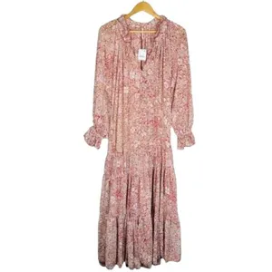 Free People Feeling Groovy Red Floral Boho Long Sleeve Maxi Dress NWT thumbnail 3