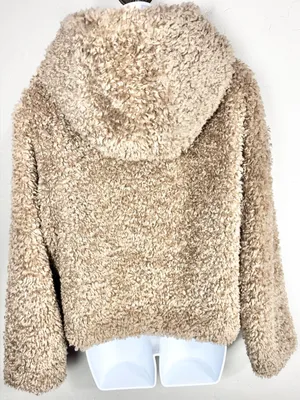 Galita Cozy Khaki Teddy Toggle Jacket with Hood Size Small Tan thumbnail 4