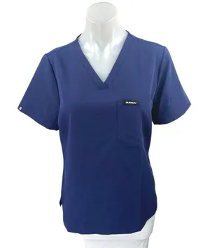 Jaanuu Blue Classic V-Neck Short Sleeve Pocket Medical Scrub Uniform Top Size M thumbnail 1