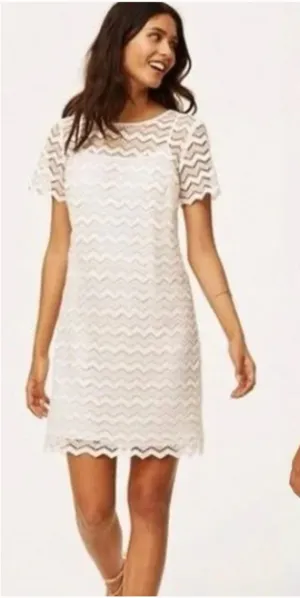 Loft White Chevron Lace Overlay Shift Dress Bridal Classic Chic Size‎ 6 thumbnail 1