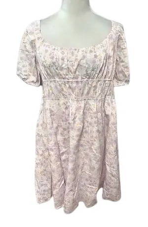 Elodie Pullover Mini Dress Floral Print Puff Sleeve Low Back Pink Size XL NWOT thumbnail 1