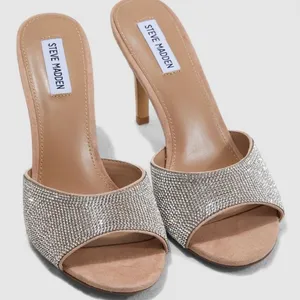 Steve Madden Women's Erin Rhinestone Heels 8.5 Mule Sandals Nude thumbnail 1