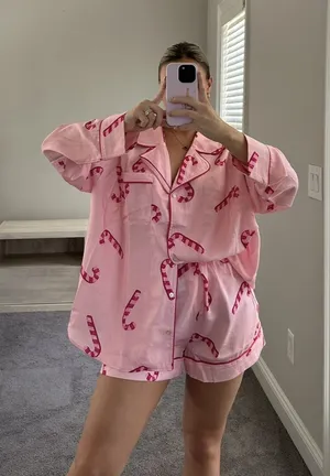 Christmas Candy Cane Pajamas Pink Size M thumbnail 1