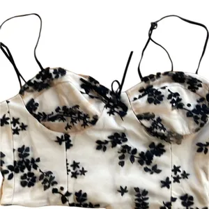 Zara Velvet Floral corset crop bustier corset style top medium tan and black thumbnail 7