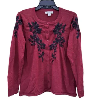Coldwater Creek Merino Wool Blend Embroidered Cardigan L Whimsigoth Dark Floral Fairy thumbnail 1