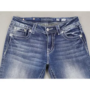Miss‎ Me Womens Mid Rise Boot Jeans 29x28.5 Rhinestone Embroidery Denim Cross thumbnail 4