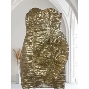 ✨Jessica McClintock Gunne Sax Vintage Strapless Metallic Gold Mini Sz 7/8 Dress✨ thumbnail 2