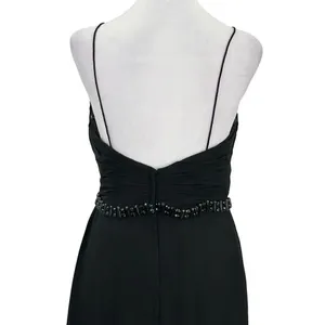 Lillian’s V Neck Faux Wrap Beaded Banding Waist Black Formal Dress Gown Size 6 thumbnail 4
