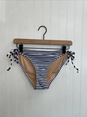 J. CREW String Bikini Bottom in Navy White Stripe Nautical Coastal Size L NWT thumbnail 2