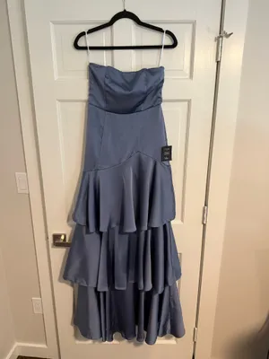 Lulus Satin Slate Tiered Maxi Dress thumbnail 3