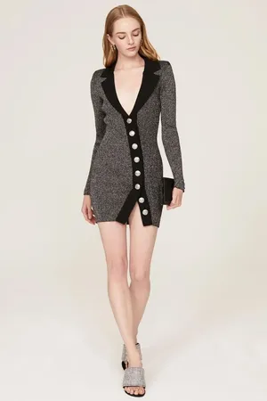 retrofête Mimi Sweater Long Sleeve Mini Dress in Gray Black XL thumbnail 10
