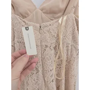 Fame & Partners Maxi Dress Womens 2 Lace V-Neck Neutral Spaghetti Strap NEW thumbnail 4