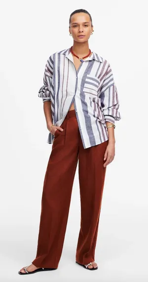 Madewell Slouchy Straight Pants in 100% Linen Henna Brown Relaxed US 10 NWT thumbnail 1