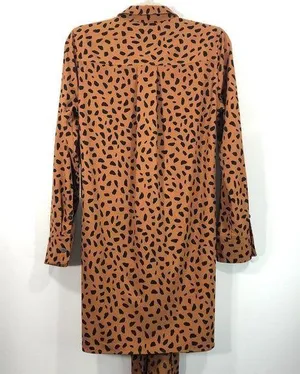 New Tie Front Button Down Shirtdress Animal Print Long Sleeve Mini thumbnail 18