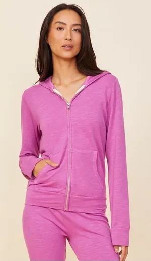 NWT Monrow Supersoft Zip Up Hoody Full Zip Sweater Pink Size XL thumbnail 1