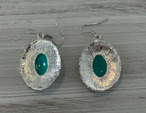 Silver Tone Dangle Pierced Earrings Faux Turquoise Cabochons Blue thumbnail 5