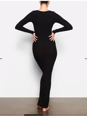 SKIMS Black Long-Sleeve Bodycon Maxi Dress thumbnail 3
