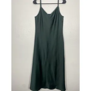 House of Harlow 1960 Green Satin V-Neck Slip Midi Dress Adjustable Straps M thumbnail 4