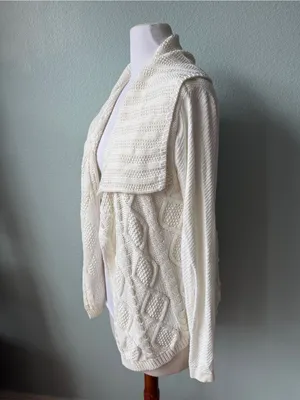 Cabi Ivory Open Waterfall Circle Cotton Cardigan Sweater Size Medium thumbnail 4