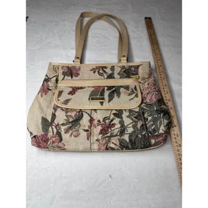 B Collection Floral Tapestry Shoulder Bag Beige Pink Vintage Rose Tote Pocket thumbnail 7