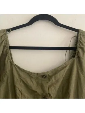 Love Tree Green Square Neck Linen Blend Midi Dress Cap Sleeve thumbnail 2