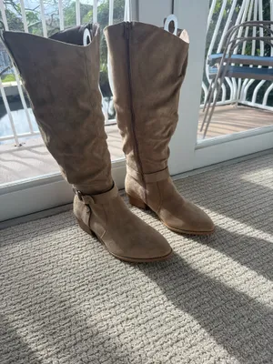 NWOT Luoika Women's Extra Wide Calf Cowboy Knee High Boots, Wide Width Cowgirl Slouchy Boots Chunky Pump size 11.5 thumbnail 5
