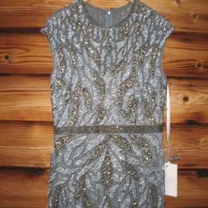 Mac Duggal 6 Silver Gray Gold Beaded Illusion Cap Sleeve Column Gown Maxi Dress thumbnail 8
