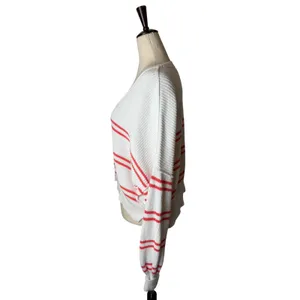 Aerie Beyond Cropped Sweater‎ Women Small White Pink Stripe Cotton Boxy Slouchy thumbnail 5