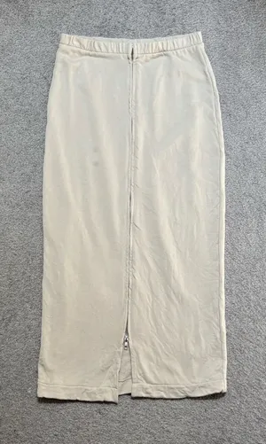 Zara Neutral Cream Cotton Jersey Zip-Front Straight Midi Skirt thumbnail 1