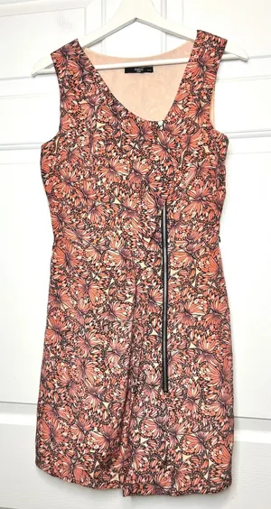 Oasis Silk‎ Butterfly Print Dress 8 Coral Mini thumbnail 1