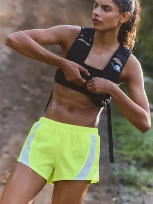 Marathon Colorblock Run Shorts - Highlighter Yellow thumbnail 1