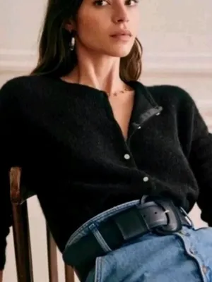 Sezane Gaspard Cardigan Black Mohair Alpaca Knit Sweater Size S thumbnail 4