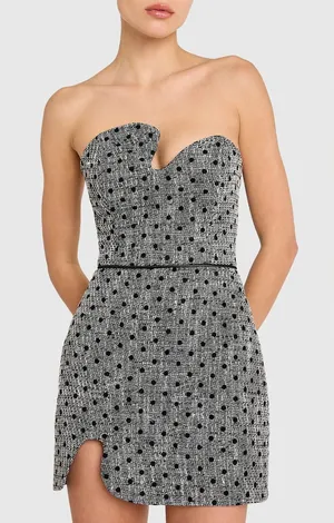 Amanda Uprichard Puzzle Strapless Mini Dress in Black Polka Dot M thumbnail 1