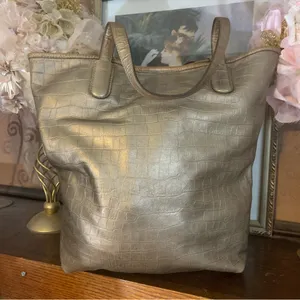 Lauren Ralph Lauren Gold Snakeskin-Embossed Leather Tote Bag thumbnail 6