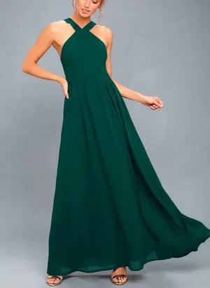 Lulus Air of Romance Forest Green Halter Gown Maxi‎ Dress Size LARGE thumbnail 1