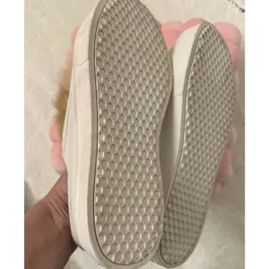 Sam Edelman Leya White Leather Tan Blush Faux Fur Pom Pom Sneaker Shoes Sz 8.5 thumbnail 6