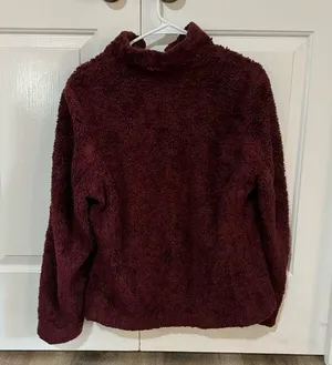 Women’s Burgundy Maroon Full Zip Jacket Sherpa Fuzzy Wool Pocket M thumbnail 2