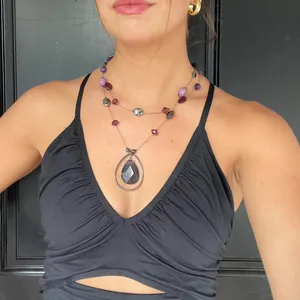 Free People Beautiful vintage purple beaded statement necklace thumbnail 3