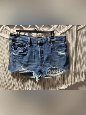 Levi's Blue Distressed Cutoff Denim Shorts thumbnail 4