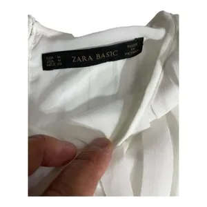 Zara White Pleated Sleeveless Blouse Size M Flowing Chiffon Top thumbnail 7