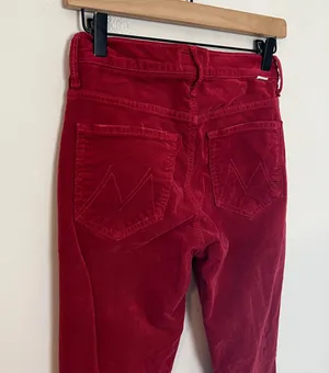 MOTHER- Insider Crop Step Fray Hopscotch Red Corduroy Pants Raw Hem thumbnail 5